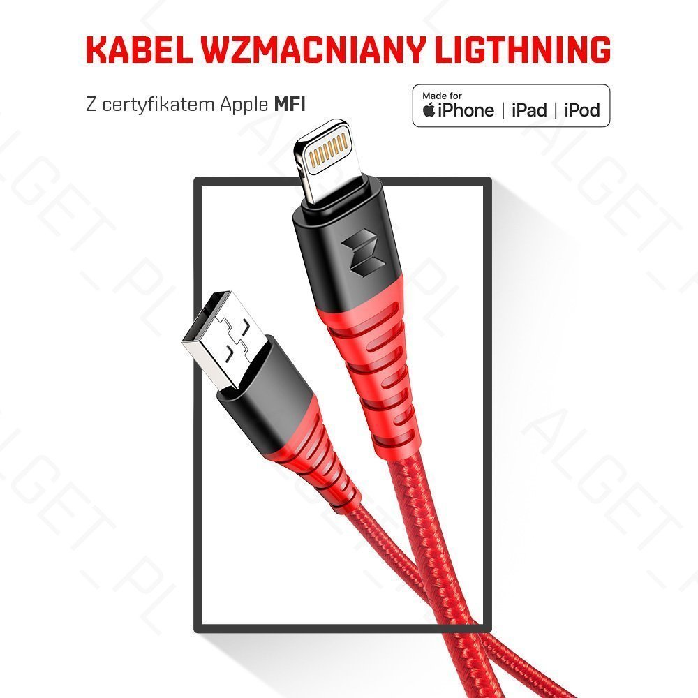 Kabel Wzmacniany Usb Rock Space Lightning Mfi Cm