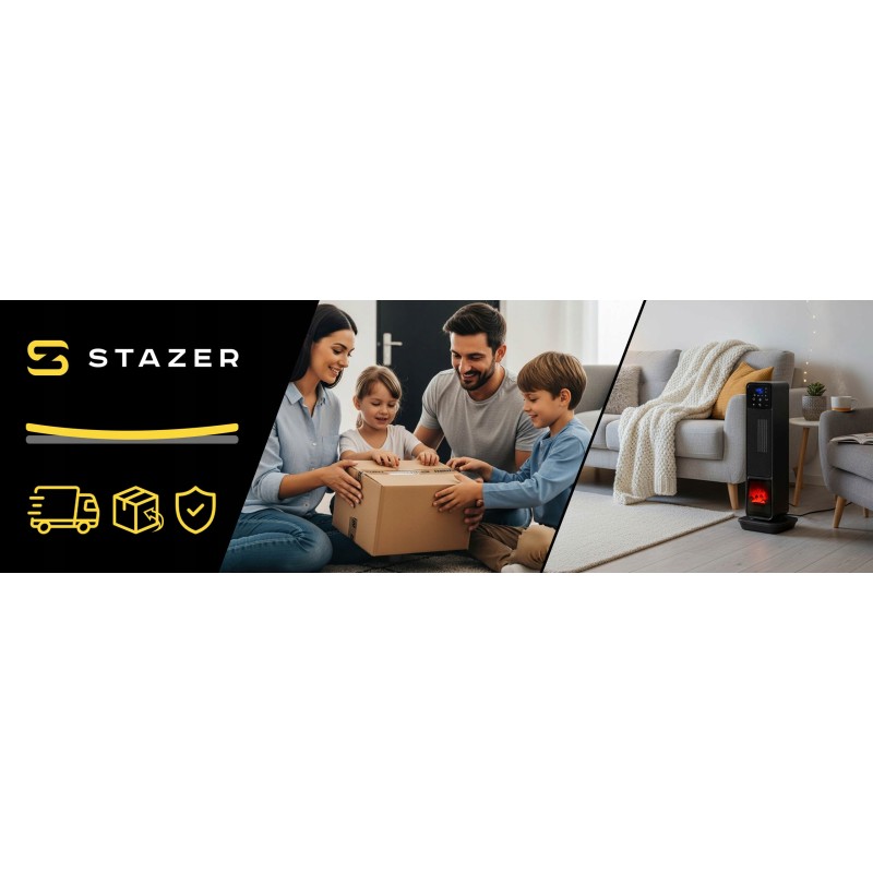 STAZER TURBOWARM – Termowentylator Kolumnowy, Grzejnik Elektryczny Kominek Farelka 2200W z Termostatem, Timerem i Pilotem