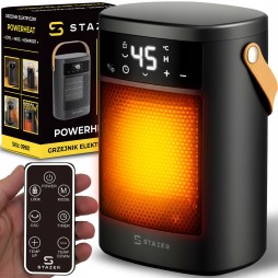 STAZER PowerHeat - Grzejnik Elektryczny Farelka Termowentylator, Nagrzewnica + Pilot, Timer, 1500W
