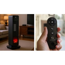 STAZER TURBOWARM – Termowentylator Kolumnowy, Grzejnik Elektryczny Kominek Farelka 2200W z Termostatem, Timerem i Pilotem