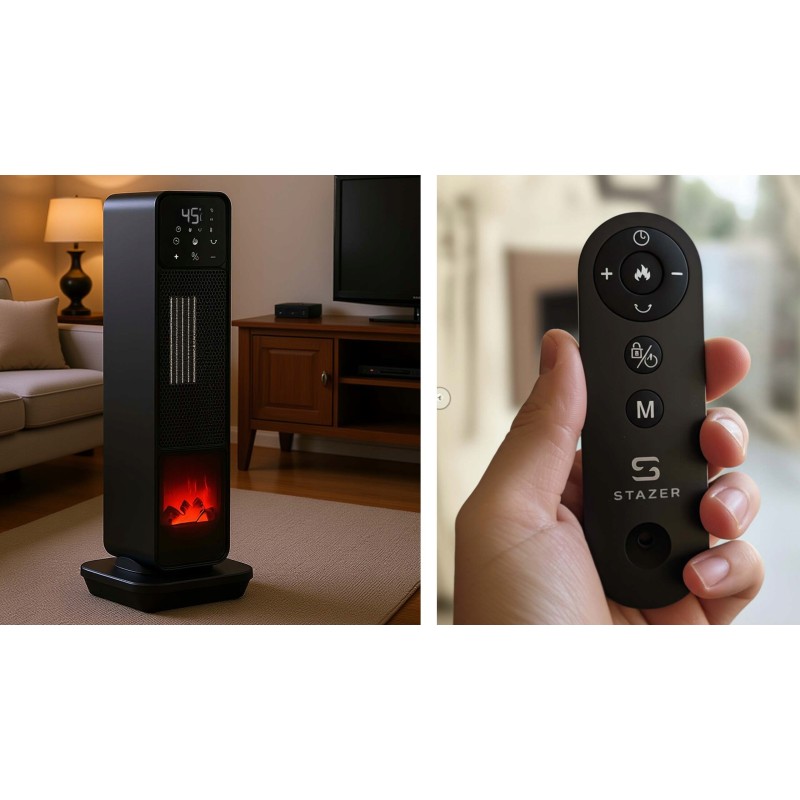 STAZER TURBOWARM – Termowentylator Kolumnowy, Grzejnik Elektryczny Kominek Farelka 2200W z Termostatem, Timerem i Pilotem