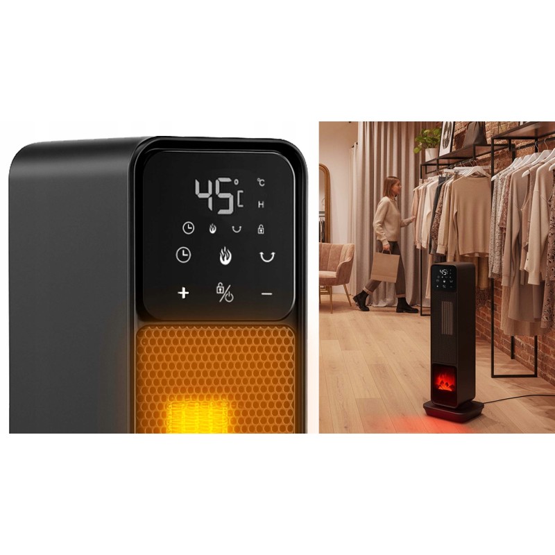 STAZER TURBOWARM – Termowentylator Kolumnowy, Grzejnik Elektryczny Kominek Farelka 2200W z Termostatem, Timerem i Pilotem