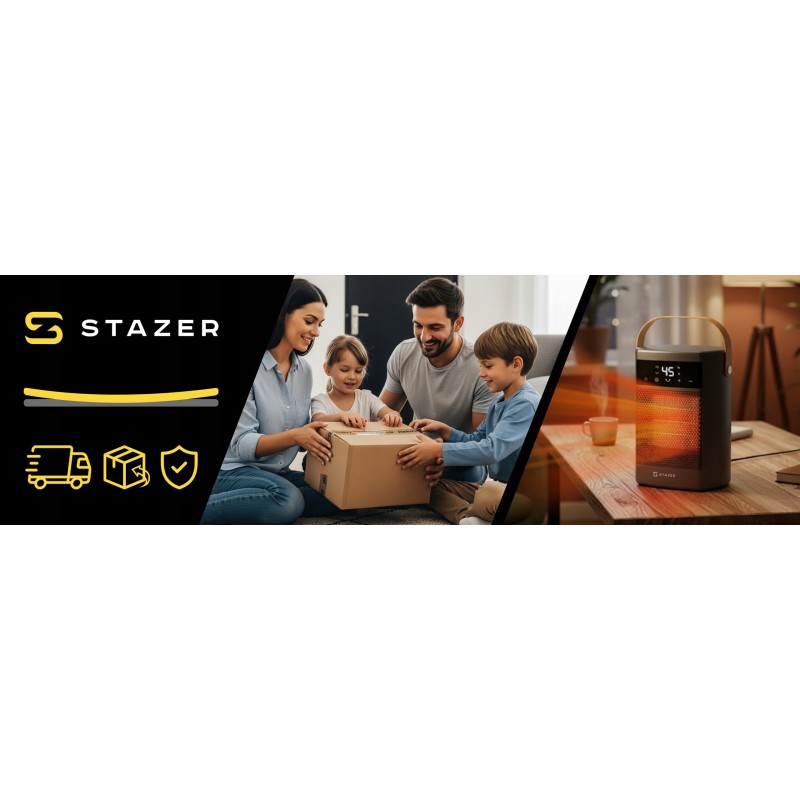 STAZER PowerHeat - Grzejnik Elektryczny Farelka Termowentylator, Nagrzewnica + Pilot, Timer, 1500W