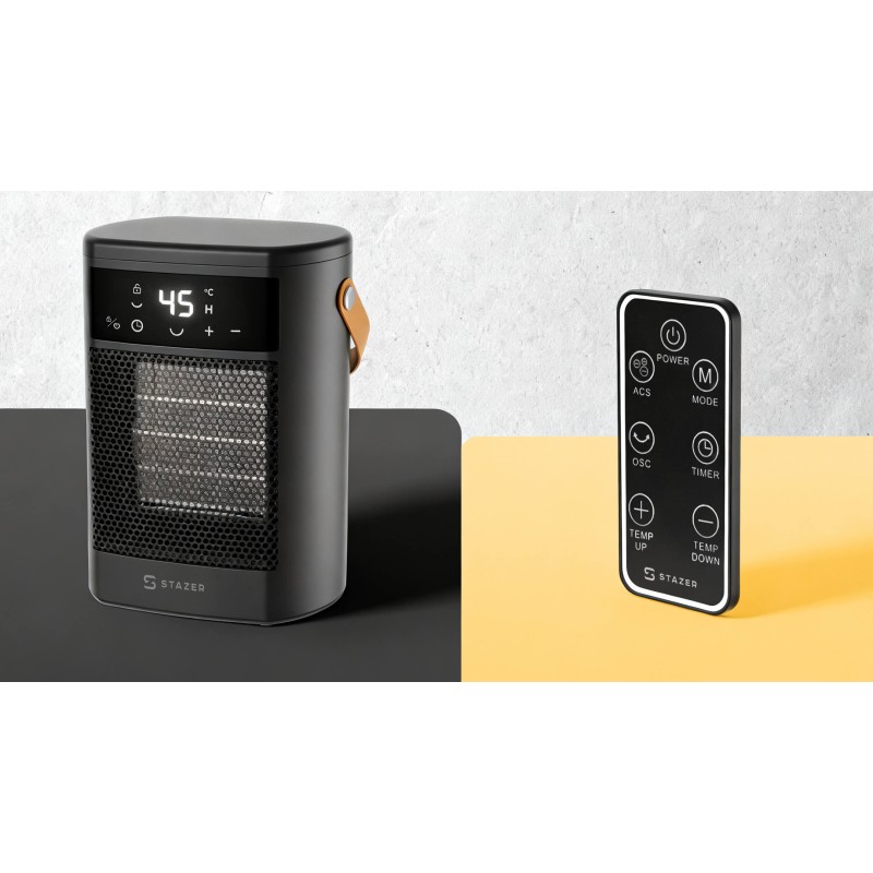 STAZER PowerHeat - Grzejnik Elektryczny Farelka Termowentylator, Nagrzewnica + Pilot, Timer, 1500W