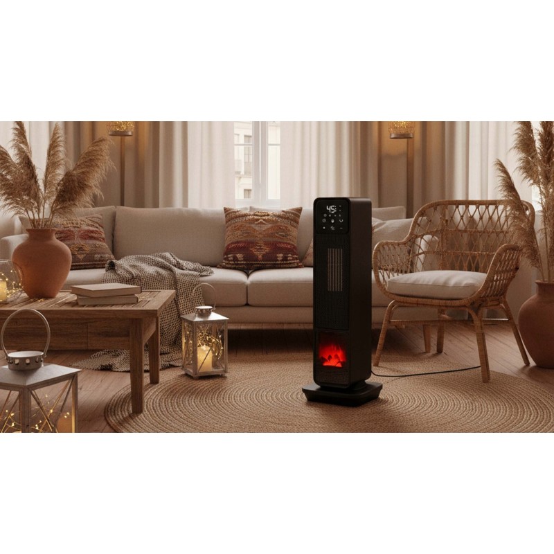 STAZER TURBOWARM – Termowentylator Kolumnowy, Grzejnik Elektryczny Kominek Farelka 2200W z Termostatem, Timerem i Pilotem