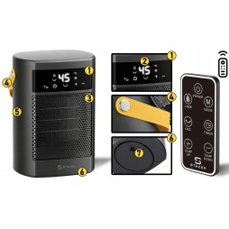 STAZER PowerHeat - Grzejnik Elektryczny Farelka Termowentylator, Nagrzewnica + Pilot, Timer, 1500W
