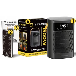 STAZER PowerHeat - Grzejnik Elektryczny Farelka Termowentylator, Nagrzewnica + Pilot, Timer, 1500W
