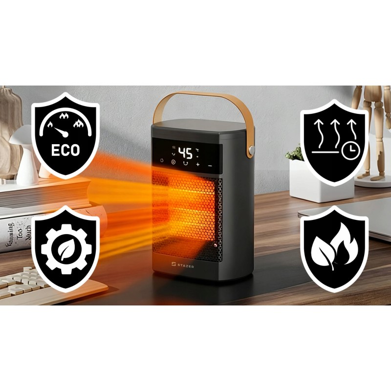 STAZER PowerHeat - Grzejnik Elektryczny Farelka Termowentylator, Nagrzewnica + Pilot, Timer, 1500W