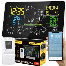 STAZER CLIMATIQ SMART Stacja pogody WiFi Tuya budzik zegar termometr higrometr barometr stacja pogodowa + czujnik