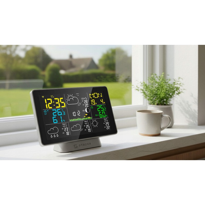 STAZER CLIMATIQ SMART Stacja pogody WiFi Tuya budzik zegar termometr higrometr barometr stacja pogodowa + czujnik