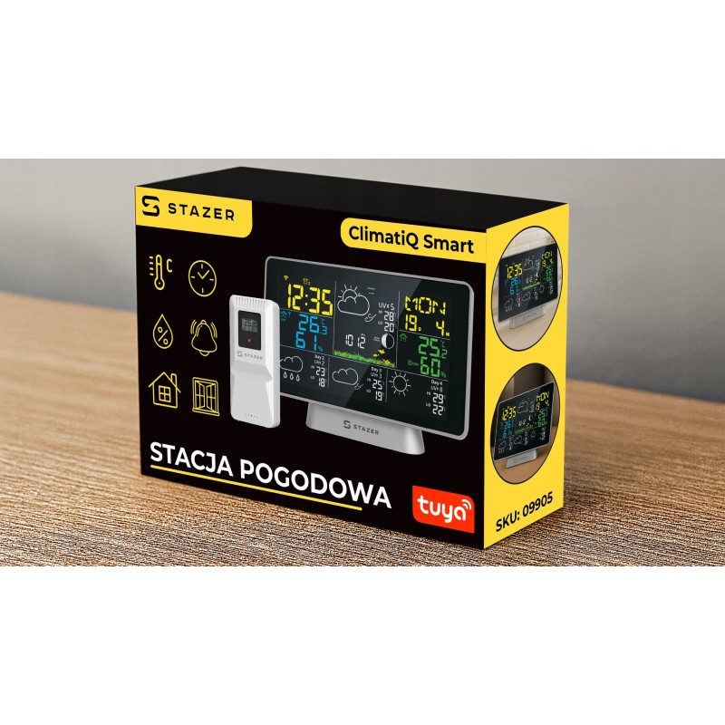 STAZER CLIMATIQ SMART Stacja pogody WiFi Tuya budzik zegar termometr higrometr barometr stacja pogodowa + czujnik