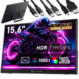 Przenośny monitor do laptopa i smartfona 15,6 cala IPS LCD FULL HD 1920x1080, HDR, USB-C, Mini HDMI, 60 Hz