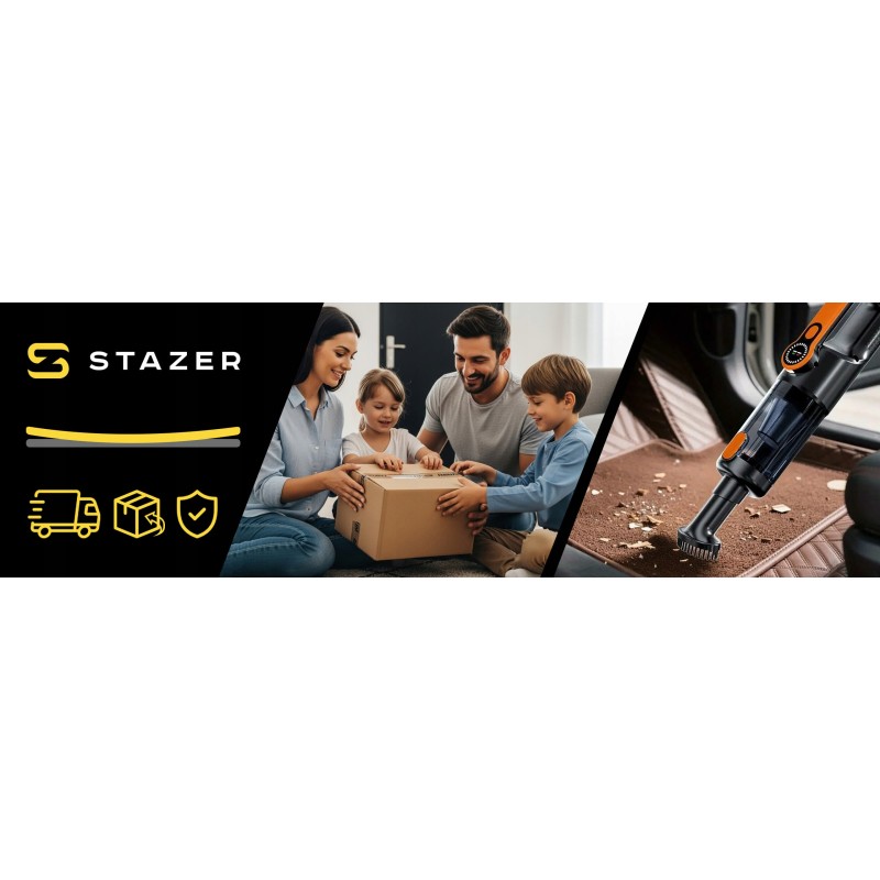 STAZER DUSTHUNTER Odkurzacz samochodowy bezprzewodowy do auta ręczny cyklonowy mocny USB 17 kPa