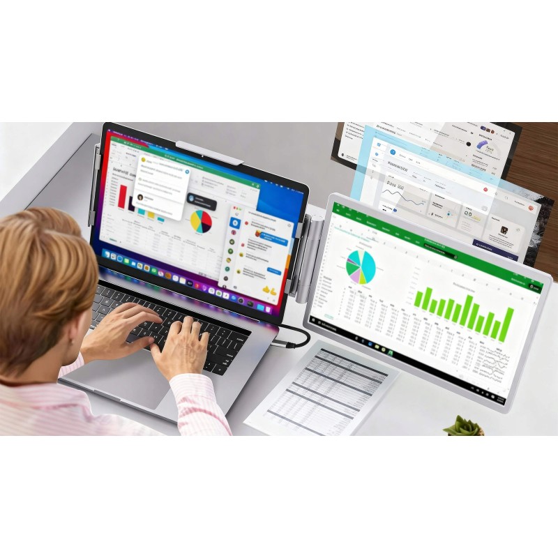 Przenośny monitor 14" do laptopa - montowany na ekranie | WUXGA, USB-C | ALGET.pl