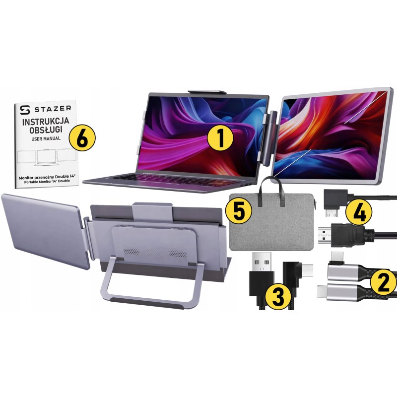 Przenośny monitor 14" do laptopa - montowany na ekranie | WUXGA, USB-C | ALGET.pl