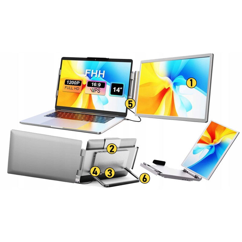 Przenośny monitor 14" do laptopa - montowany na ekranie | WUXGA, USB-C | ALGET.pl