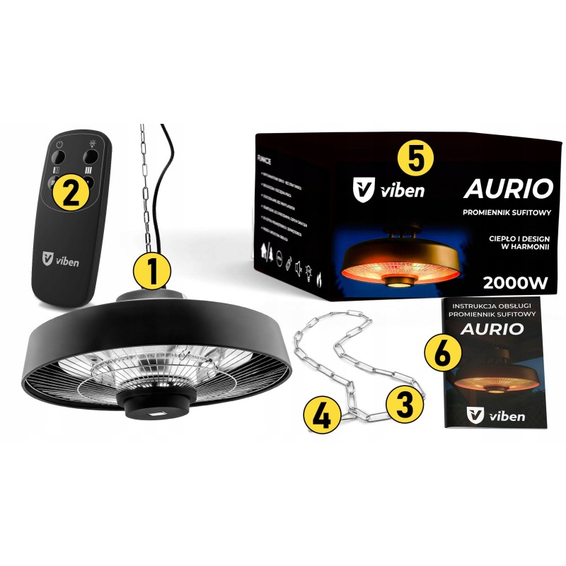 vIben Aurio - promiennik sufitowy lampa grzewcza żarnik z pilotem na taras 2000W