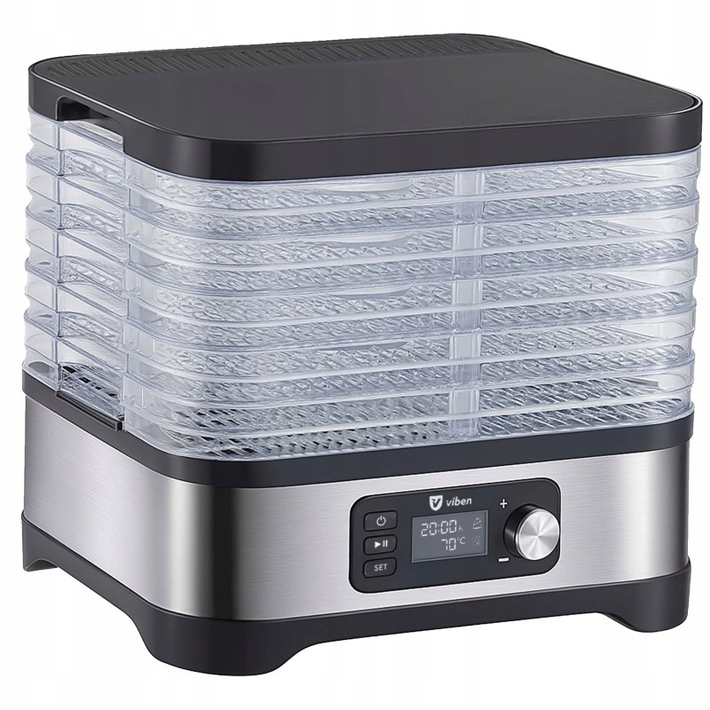 Suszarka do żywności viben DeHydroX 450W – cicha suszarka do grzybów, owoców i warzyw z timerem, 6 sit + dodatki
