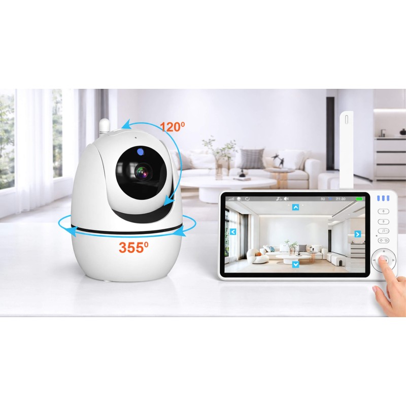 Niania elektroniczna z kamerą obrotową – baby monitor ekran LCD 5" HD
