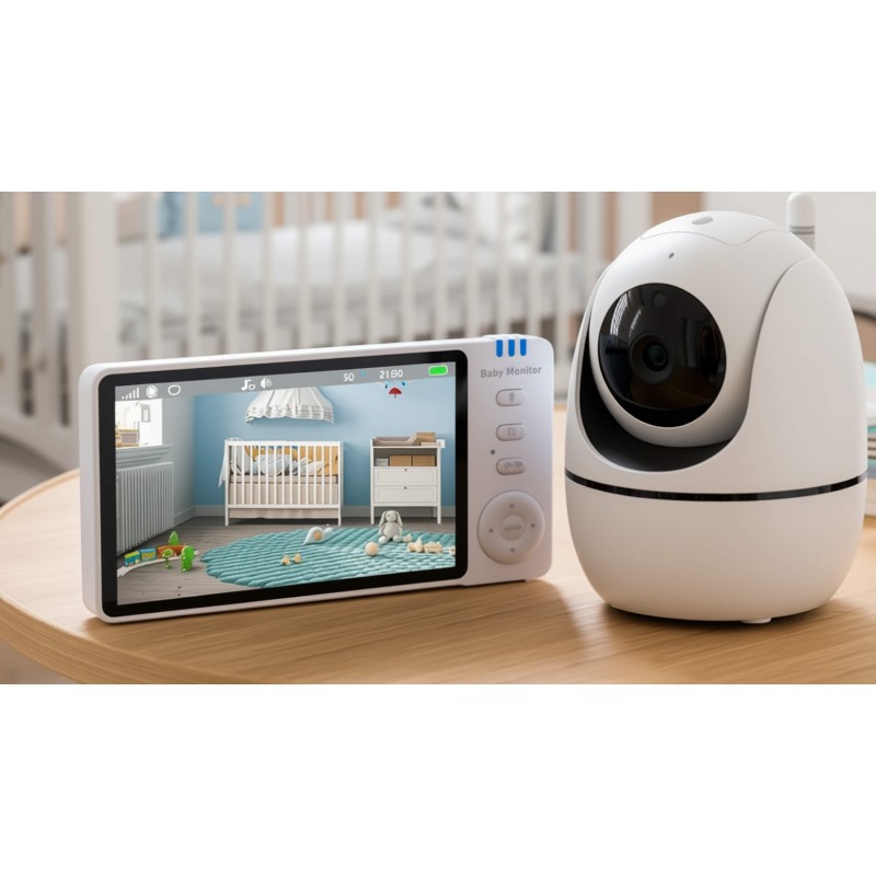 Niania elektroniczna z kamerą obrotową – baby monitor ekran LCD 5" HD
