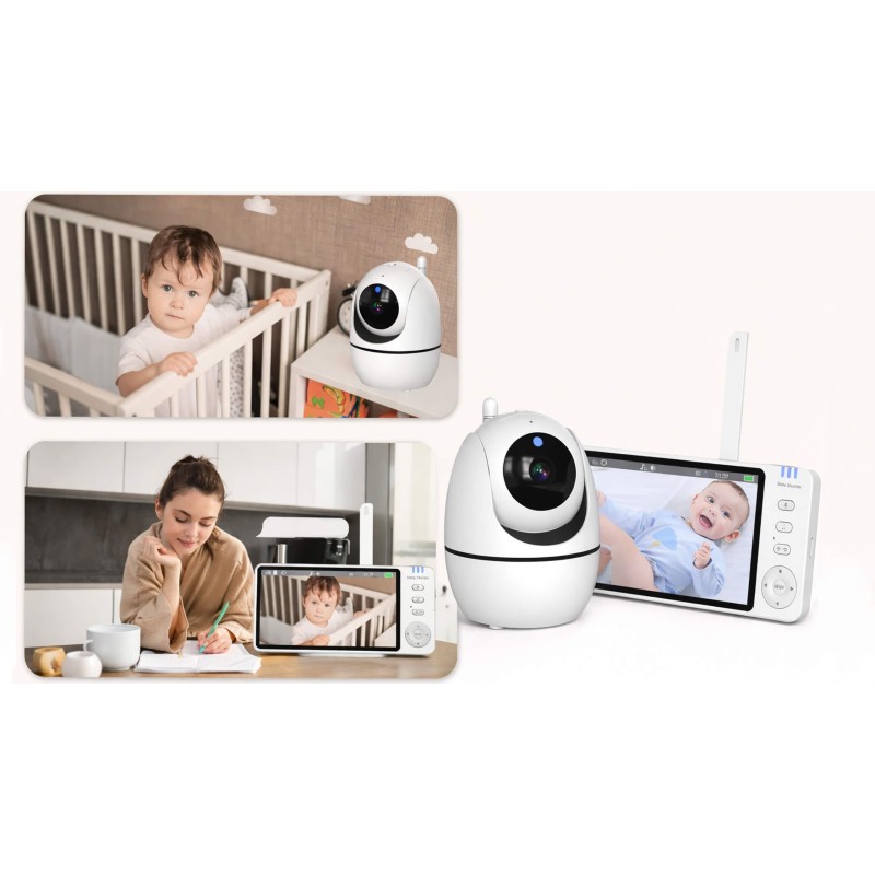 Niania elektroniczna z kamerą obrotową – baby monitor ekran LCD 5" HD