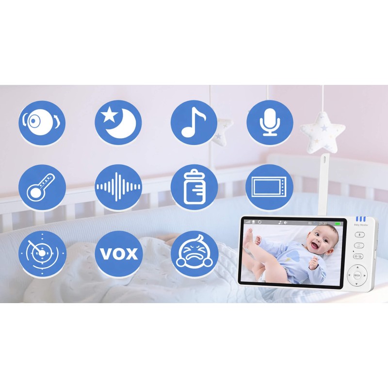 Niania elektroniczna z kamerą obrotową – baby monitor ekran LCD 5" HD