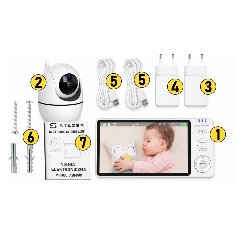 Niania elektroniczna z kamerą obrotową – baby monitor ekran LCD 5" HD