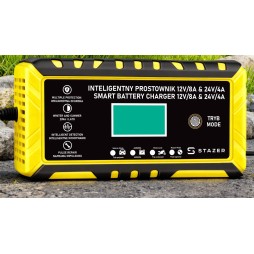 Prostownik samochodowy do ładowania akumulatorów, AGM, żelowe, kwasowe, z funkcją naprawy 12v/8a 24v/4a LCD