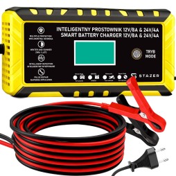 Prostownik samochodowy do ładowania akumulatorów, AGM, żelowe, kwasowe, z funkcją naprawy 12v/8a 24v/4a LCD