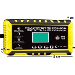 Prostownik samochodowy do ładowania akumulatorów, AGM, żelowe, kwasowe, z funkcją naprawy 12v/8a 24v/4a LCD