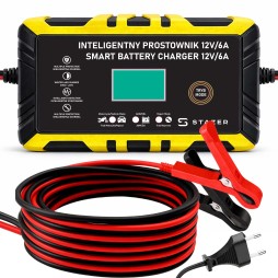 Prostownik samochodowy do ładowania akumulatorów, AGM, żelowe, kwasowe, z funkcją naprawy 12v/6A lcd