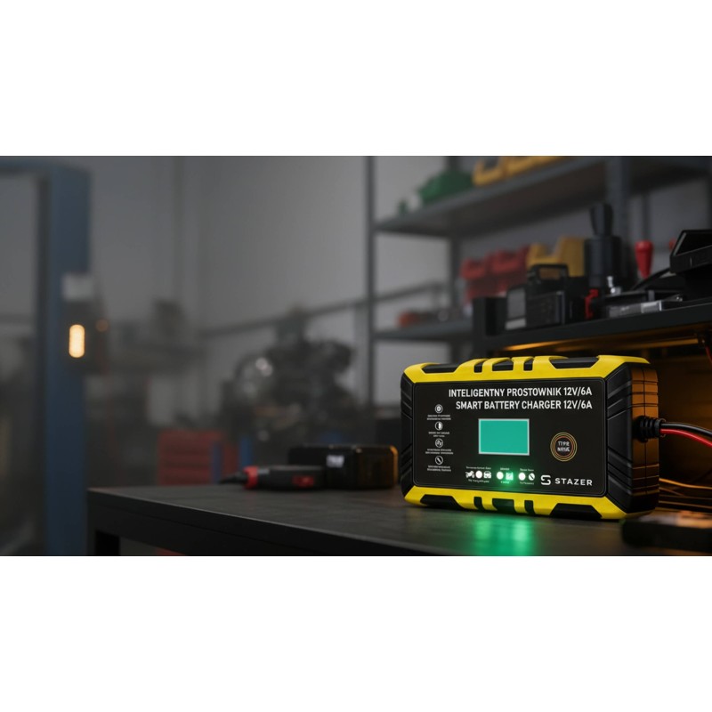 Prostownik samochodowy do ładowania akumulatorów, AGM, żelowe, kwasowe, z funkcją naprawy 12v/6A lcd