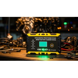 Prostownik samochodowy do ładowania akumulatorów, AGM, żelowe, kwasowe, z funkcją naprawy 12v/6A lcd