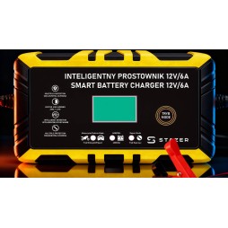 Prostownik samochodowy do ładowania akumulatorów, AGM, żelowe, kwasowe, z funkcją naprawy 12v/6A lcd