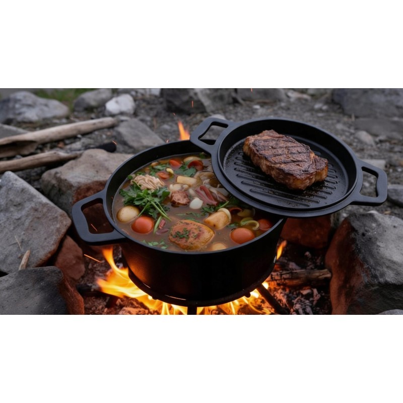 Kociołek żeliwny z patelnią garnek myśliwski węgierski na ognisko grill 8l