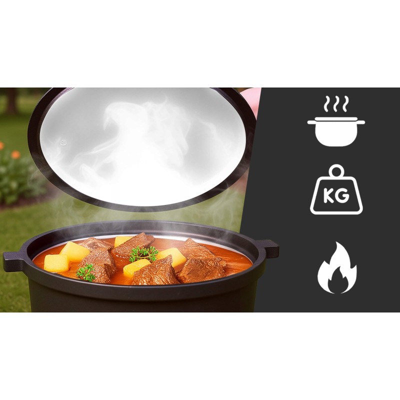 Kociołek żeliwny emaliowany, garnek myśliwski na ognisko grill 5l