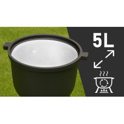 Kociołek żeliwny emaliowany, garnek myśliwski na ognisko grill 5l