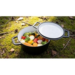 Kociołek żeliwny emaliowany z patelnią garnek myśliwski węgierski na ognisko grill 8l