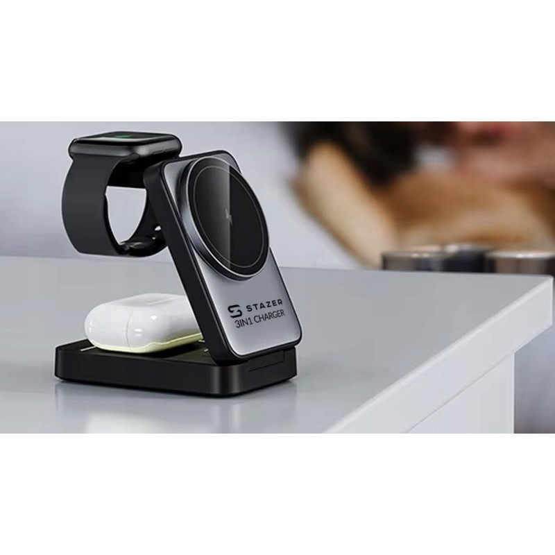 BEZPRZEWODOWA ŁADOWARKA INDUKCYJNA WIRELESS DO APPLE WATCH, IPHONE I AIRPODS 3W1 15W MAGSAFE QI