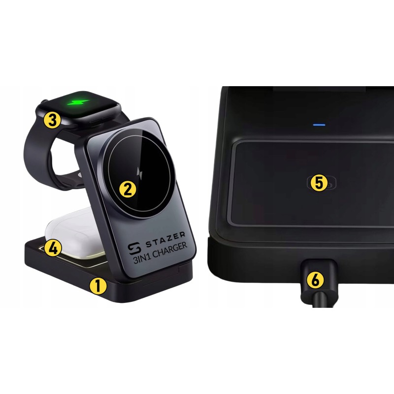BEZPRZEWODOWA ŁADOWARKA INDUKCYJNA WIRELESS DO APPLE WATCH, IPHONE I AIRPODS 3W1 15W MAGSAFE QI