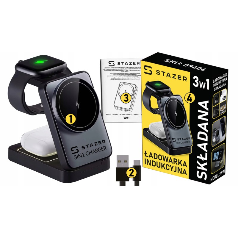 BEZPRZEWODOWA ŁADOWARKA INDUKCYJNA WIRELESS DO APPLE WATCH, IPHONE I AIRPODS 3W1 15W MAGSAFE QI