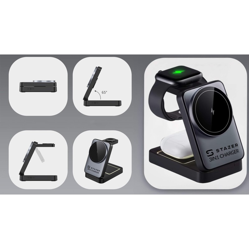 BEZPRZEWODOWA ŁADOWARKA INDUKCYJNA WIRELESS DO APPLE WATCH, IPHONE I AIRPODS 3W1 15W MAGSAFE QI