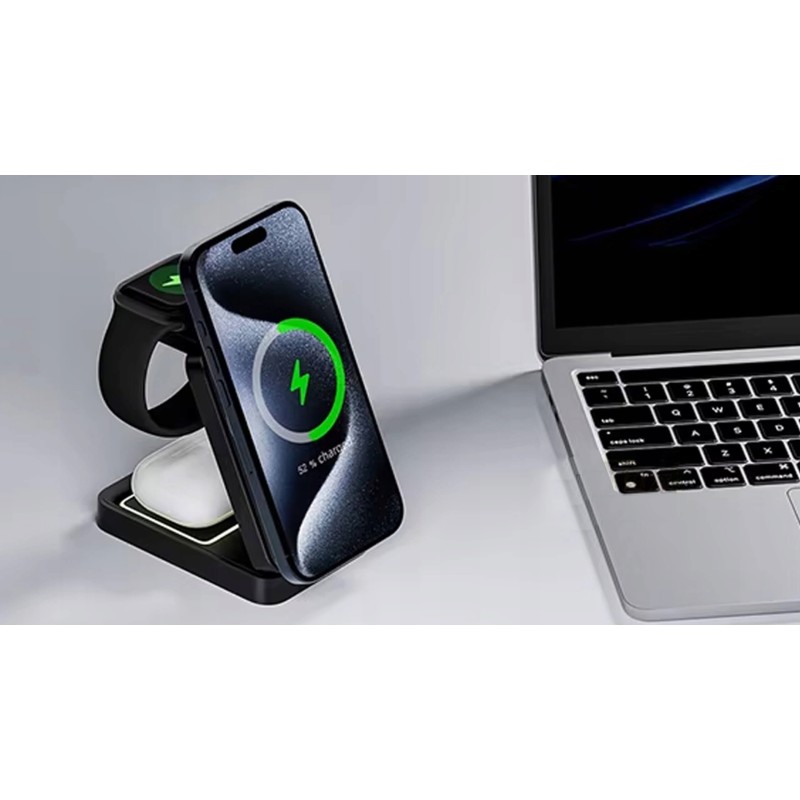 BEZPRZEWODOWA ŁADOWARKA INDUKCYJNA WIRELESS DO APPLE WATCH, IPHONE I AIRPODS 3W1 15W MAGSAFE QI