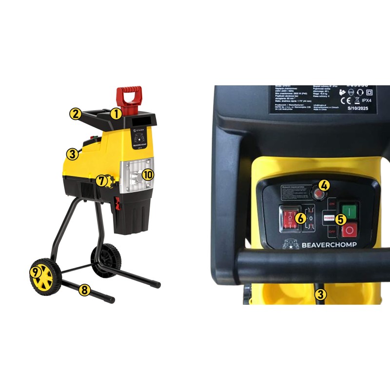 Rozdrabniacz Elektryczny Rębak do Gałęzi Frezowy 60l 44mm 3600W