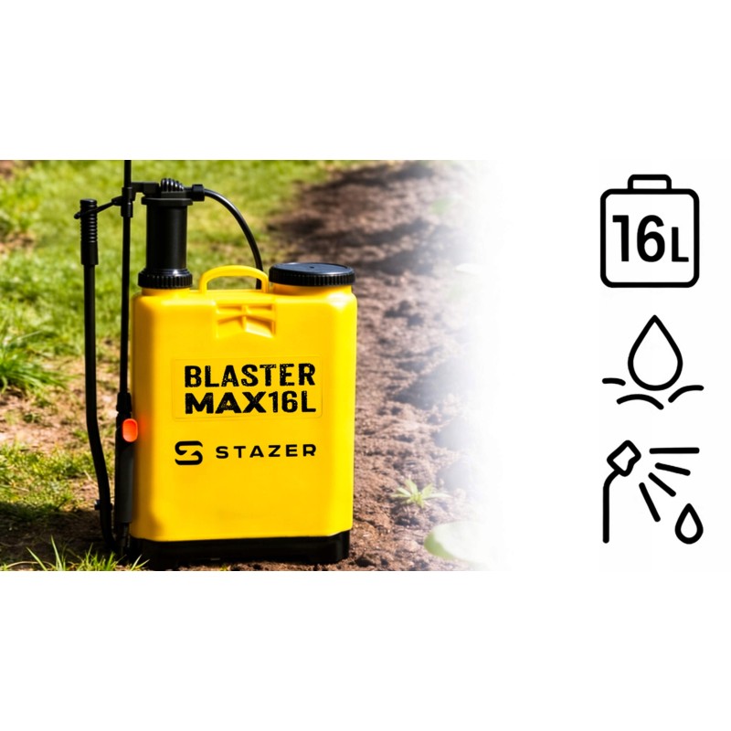 STAZER BLASTER MAX – Opryskiwacz Plecakowy Ciśnieniowy Ręczny Ogrodowy 16 l, Lanca Teleskopowa 46–80 cm