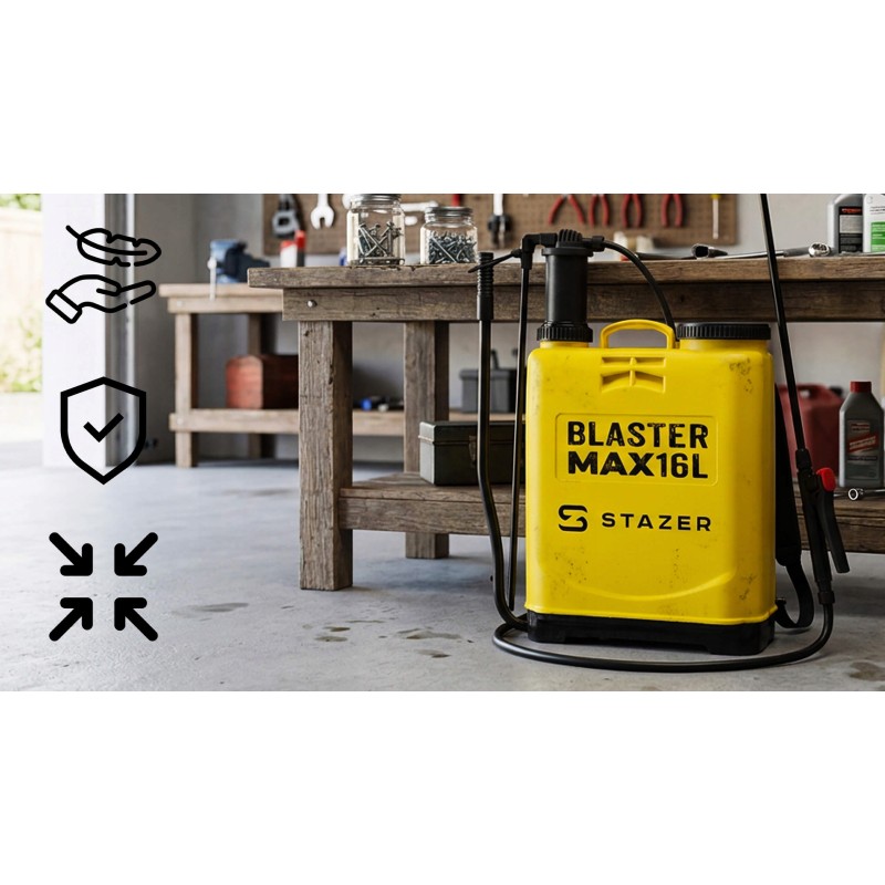 STAZER BLASTER MAX – Opryskiwacz Plecakowy Ciśnieniowy Ręczny Ogrodowy 16 l, Lanca Teleskopowa 46–80 cm