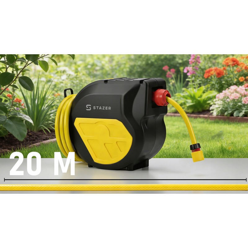 STAZER WallFlow - automatyczny bęben zwijacz na wąż ogrodowy 20 m + 2 m