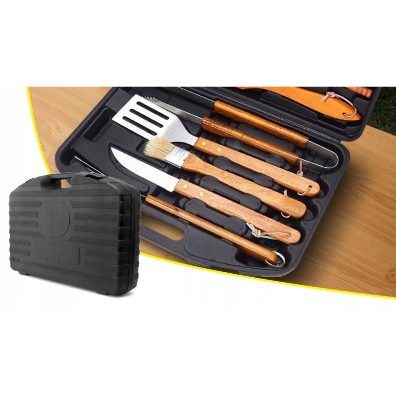 Zestaw przyborów do grilla 18 szt. - akcesoria do grillowania w etui