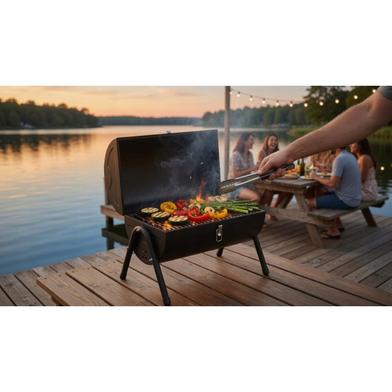 Grill węglowy ogrodowy przenośny składany beczka kempingowy turystyczny