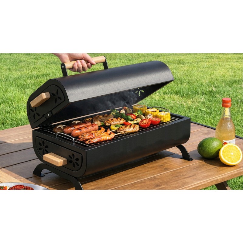 Grill przenośny  turystyczny węglowy składany walizka kempingowy ogrodowy bbq skrzynka
